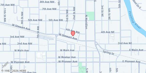 Map showing Puyallup Food Bank at 217 W Stewart Ave, Puyallup, WA