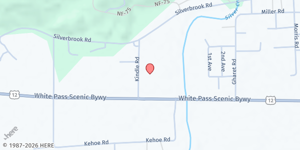 Map showing White Pass Food Bank at 116 Kindle Rd, Randle, WA