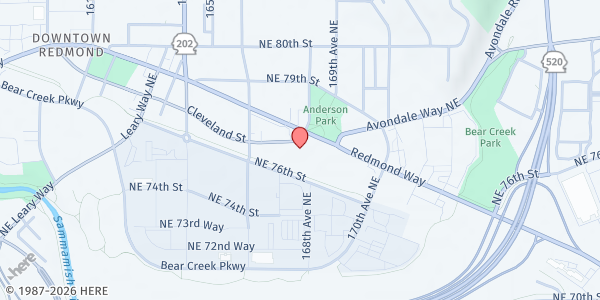 Map showing Hopelink Redmond Distribution Center at 16725 Cleveland Street, Redmond, WA