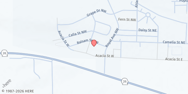 Map showing The Royal City Food Bank at 229 Balsam St NW, Royal City, WA