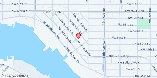 Map showing Ballard Food Bank at 5130 Leary Ave NW, Seattle, WA