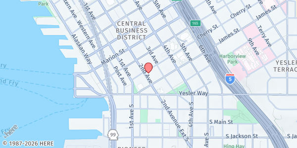 Map showing City Of Seattle Dept. Of Housing And Human Services - Food Distribution Center at 618 2nd Ave, Seattle, WA