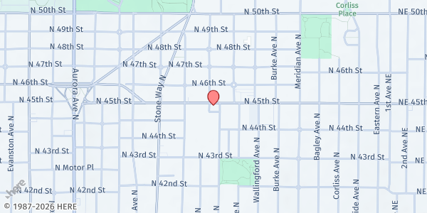 Map showing Family Works Food Bank at 1501 N 45th, Seattle, WA