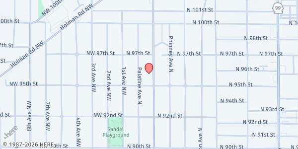 Map showing Greenwood Food Bank at 9501 Greenwood Ave N, Seattle, WA