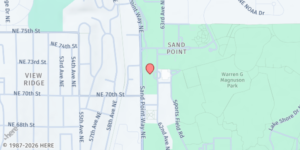 Map showing Magnuson Park Community Food Pantry at 7101 62nd Ave NE, Seattle, WA