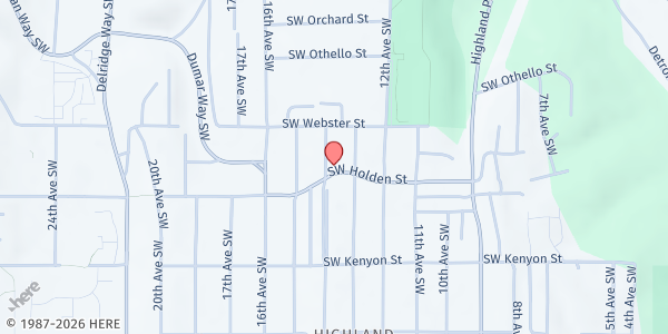 Map showing Paradise of Praise Food Bank at 1316 SW Holden St, Seattle, WA