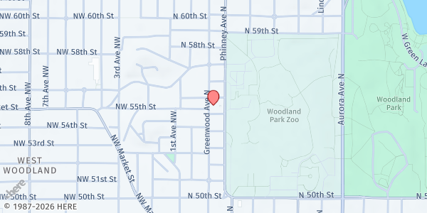 Map showing Phinney Neighborhood Association / Saint John's United Lutheran Church - Food Distribution Center at 5514 Phinney Ave N, Seattle, WA