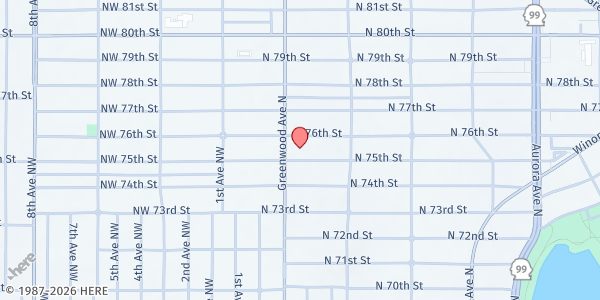 Map showing Phinney Ridge Lutheran Church Food Bank at 7500 Greenwood Ave N, Seattle, WA