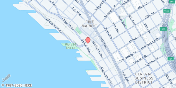 Map showing Pike Market Food Bank at 1531 Western Ave, Seattle, WA