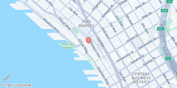 Map showing Pike Market Senior Center & Food Bank at 1531 Western Ave, Seattle, WA