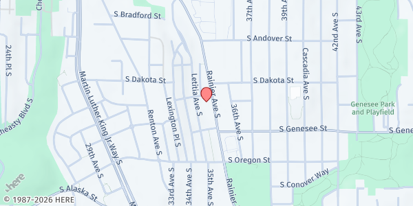 Map showing Rainier Valley Food Bank at 4205 Rainier Ave S, Seattle, WA