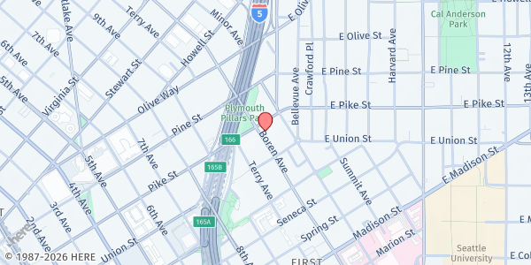 Map showing Salvation Army - Social Services Department - Seattle at 1101 Pike St., Seattle, WA