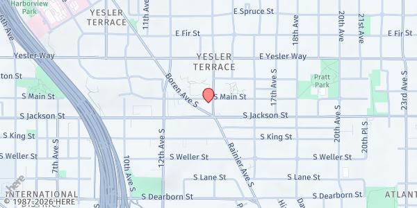 Map showing Seattle Indian Center at 1265 S Main St, Seattle, WA