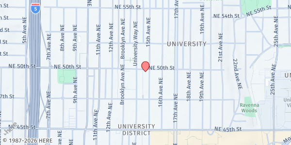Map showing University District Food Bank at 1413 NE 50th Street, Seattle, WA
