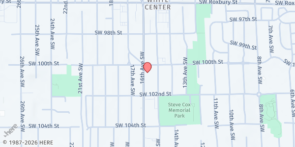 Map showing White Center Food Bank at 10016 16th Ave SW, Seattle, WA