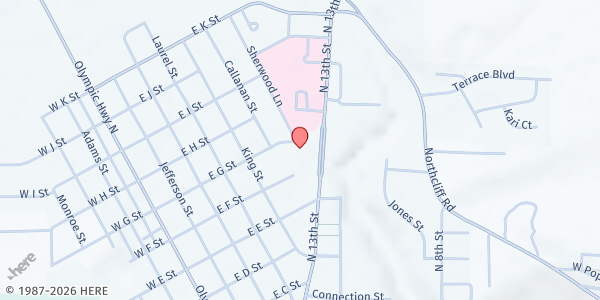 Map showing Shelton United Methodist Church at 1900 King St, Shelton, WA