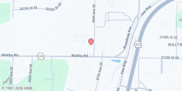 Map showing Maltby Food Bank at 21104 86th Ave SE, Snohomish, WA