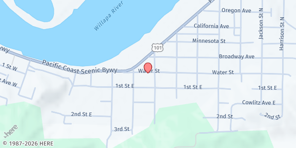 Map showing Legacy Community Outreach Food Bank - 227 Water Street at 227 Water Street, South Bend, WA