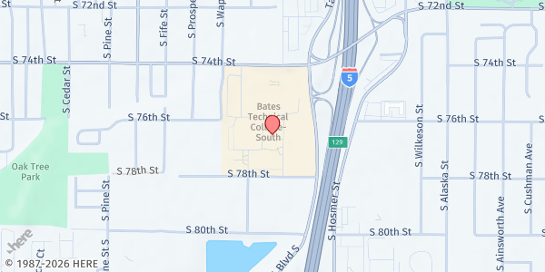 Map showing Bates Technical College South Campus Building A at 2201 South 78th Street, South Tacoma, WA