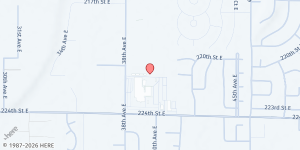Map showing Bethel High School at 22215 38th Avenue East, Spanaway, WA