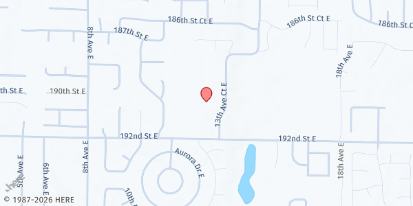 Map showing Nourish Mobile Food Pantry - Spanaway at 19120 13th Ave Ct E, Spanaway, WA