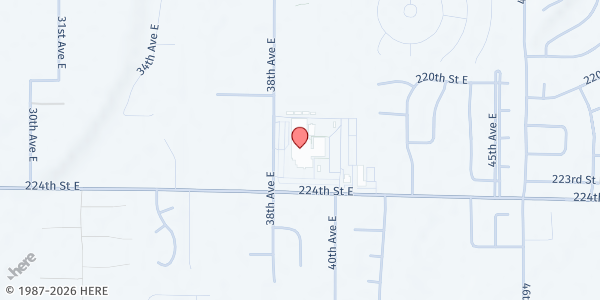 Map showing Nourish Mobile Food Pantry - Spanaway at 22215 38th Ave E, Spanaway, WA