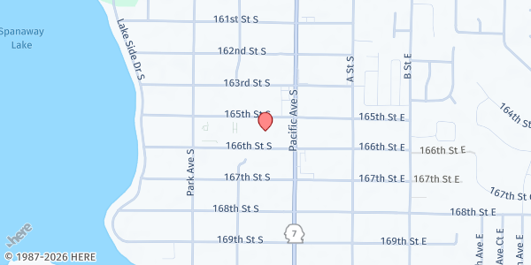 Map showing Spanaway Elementary School at 215 166th Street South, Spanaway, WA