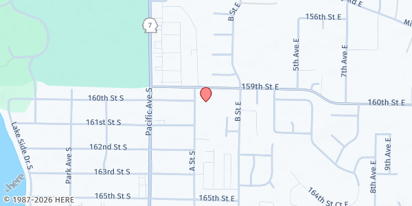Map showing Spanaway Lutheran Church at 16001 A St, Spanaway, WA