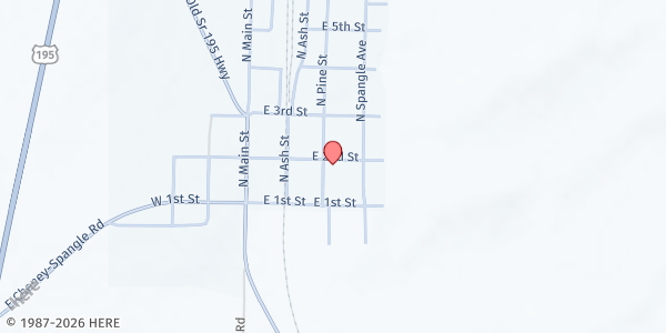 Map showing Spangle Food Bank at 305 East Second Street, Spangle, WA
