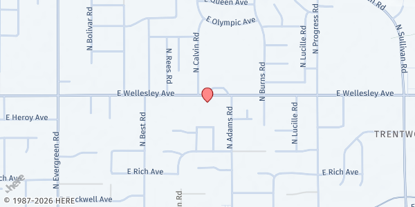 Map showing East Valley Baptist Church Food Pantry - Food Distribution Center at 14516 E Wellesley Ave, Spokane Valley, WA