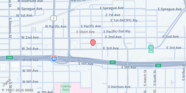 Map showing Calvary Baptist Soup Kitchen at 203 E 3rd Ave, Spokane, WA