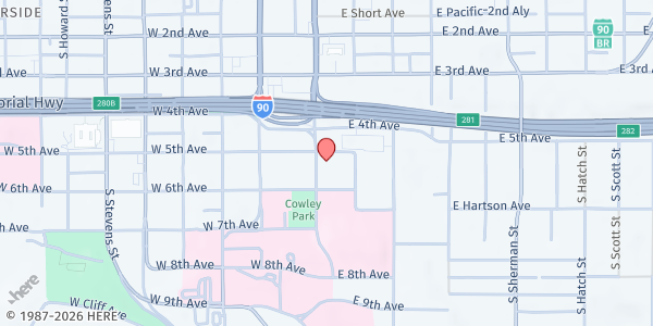 Map showing Catholic Charities Spokane at 12 E 5th Ave, Spokane, WA