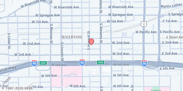Map showing Crosswalk at 525 W 2nd Ave, Spokane, WA