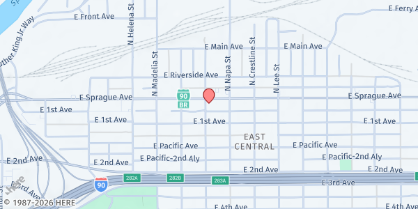 Map showing Mending Fences Fellowship at 1906 E Sprague Ave, Spokane, WA