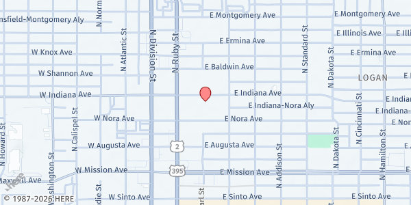 Map showing Salvation Army - Food Distribution Center at 204 E Indiana Ave, Spokane, WA