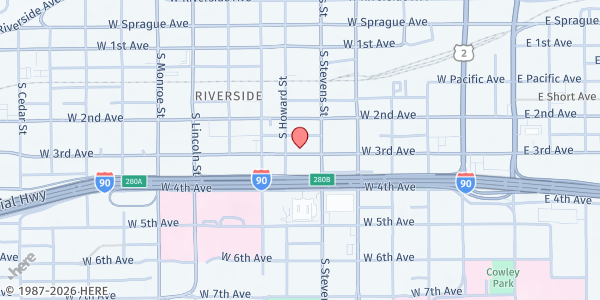 Map showing Shalom Ministries - Spokane at 518 W 3rd Ave, Spokane, WA