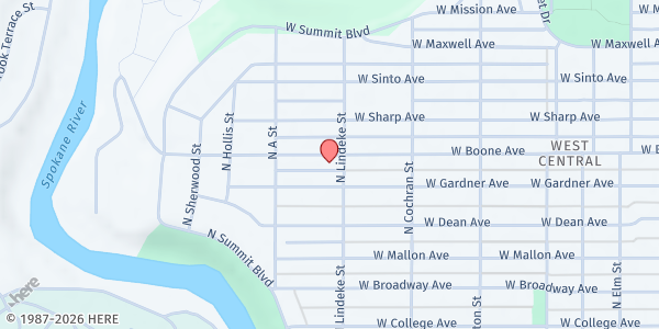 Map showing Westminster Presbyterian Food Bank at 2705 W. Boone, Spokane, WA