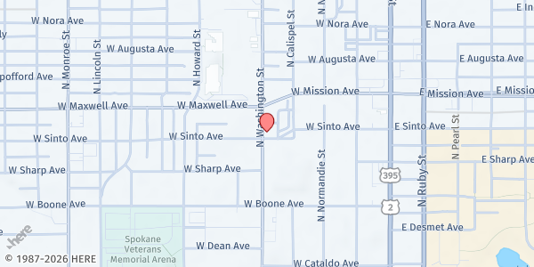 Map showing Women & Children's Free Restaurant & Community Kitchen at 1408 N Washington St, Spokane, WA