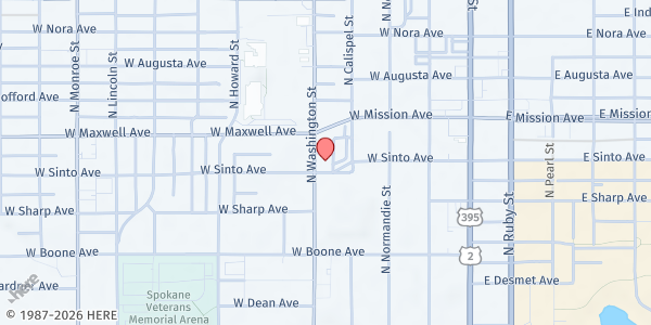 Map showing Women's & Children's Free Restaurant - Food Distribution Center at 1408 N Washington St, Spokane, WA
