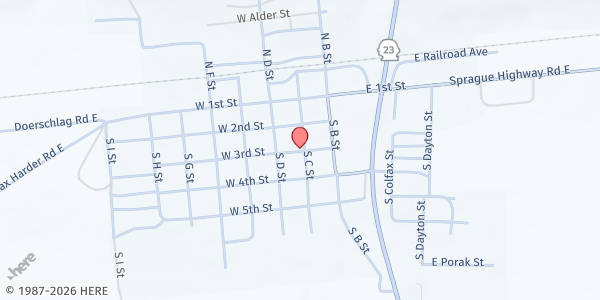 Map showing Sprague Food Bank at 213 S C St, Sprague, WA