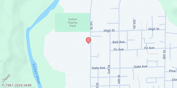 Map showing Volunteers Of America Sultan Food Bank at 617 1st Street, Sultan, WA