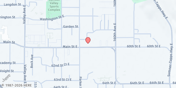 Map showing Sumner Community Food Bank at 15625 East Main Street, Sumner, WA