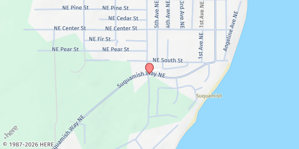 Map showing Suquamish Food Bank at 18513 Suquamish Way, Suquamish, WA