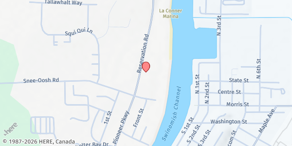 Map showing Swinomish Tribal Food Bank at 17337 Reservation Rd, Swinomish Village, WA