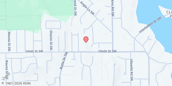 Map showing First Presbyterian Church at 8601 104th Street Southwest, Tacoma, WA