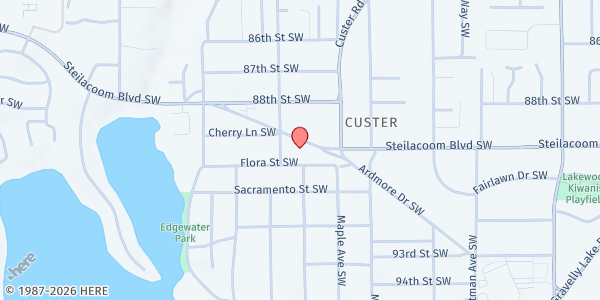 Map showing Lakes Area FISH Food Bank at 6900 Steilacoom Boulevard Southwest, Tacoma, WA