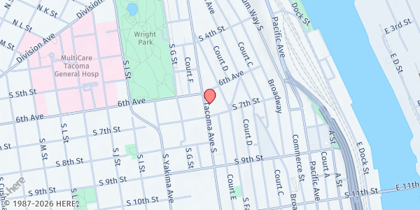 Map showing My Sister's Pantry - First United Methodist Church at 621 Tacoma Ave S, Tacoma, WA