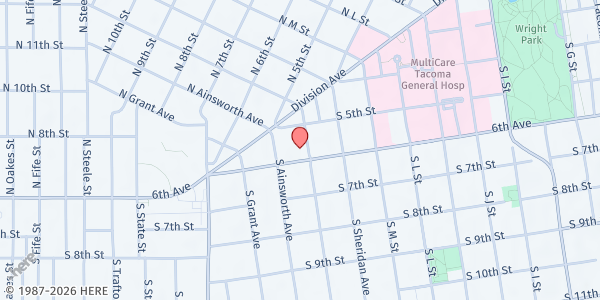 Map showing Salvation Army - Tacoma at 1501 6th Ave, Tacoma, WA