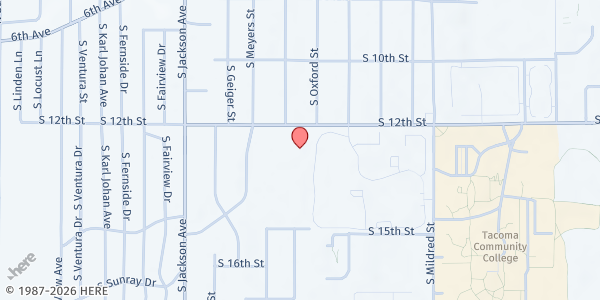 Map showing St. Charles Borromeo Food Bank at 7112 S. 12th St., Tacoma, WA