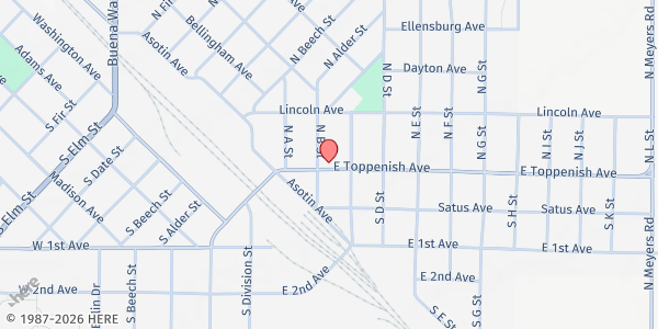 Map showing Toppenish Community Chest Food at 4 N B St, Toppenish, WA